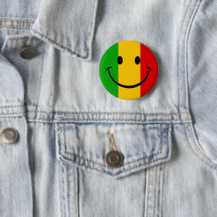 Smile Emoji Face Rasta Flag Striped 2 Inch Round Button