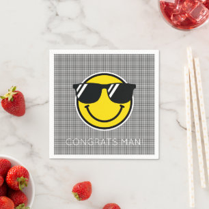 Smile Emoji Happy Face ADD OWN TEXT Gingham Cool Napkin