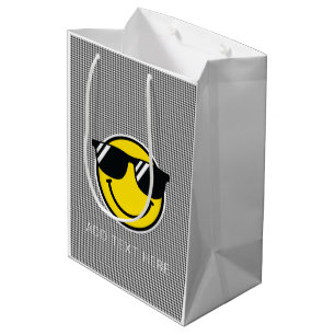 Smile Emoji Happy Face Sunglasses Gingham Cool Fun Medium Gift Bag