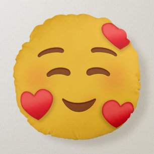 Smile Emoji With Hearts Round Pillow