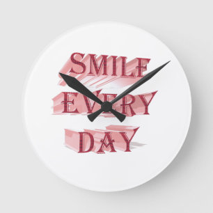 Smile Every Day   Red 3D Positive Typography Round Clock