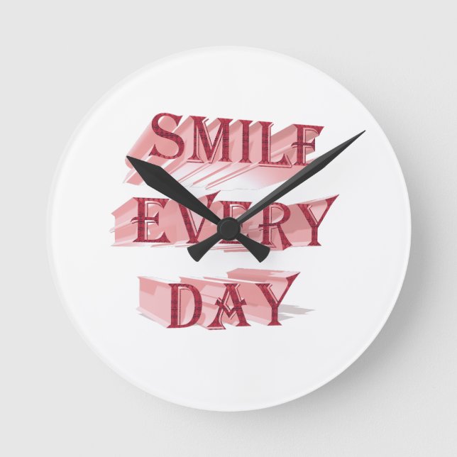 Smile Every Day | Red 3D Positive Typography Round Clock (Front)