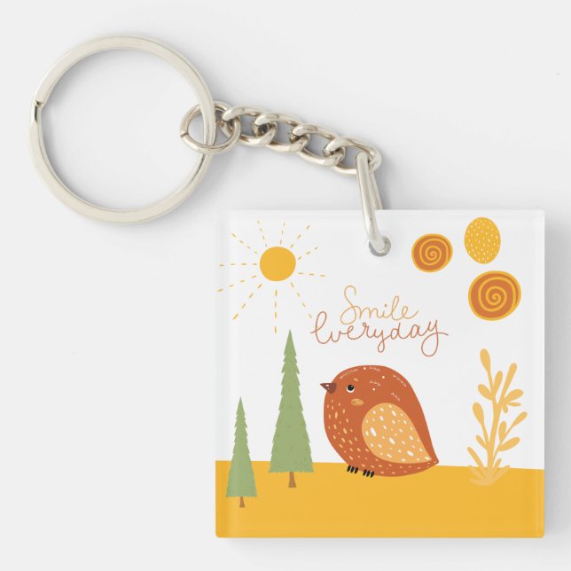 Smile Everyday Boho Bird Sunshine Cute Keychain (Front)