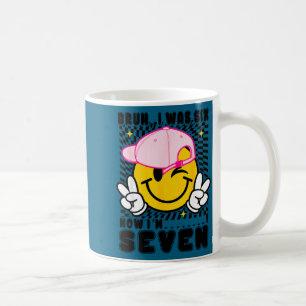 Smile face 7th birthday was 6 7 checkered bruh coffee mug