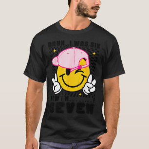 Smile face 7th birthday was 6 7 checkered bruh T-Shirt