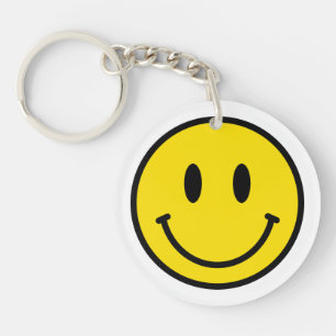 Smile Face Emoji Yellow Black White Happy Fun  Keychain