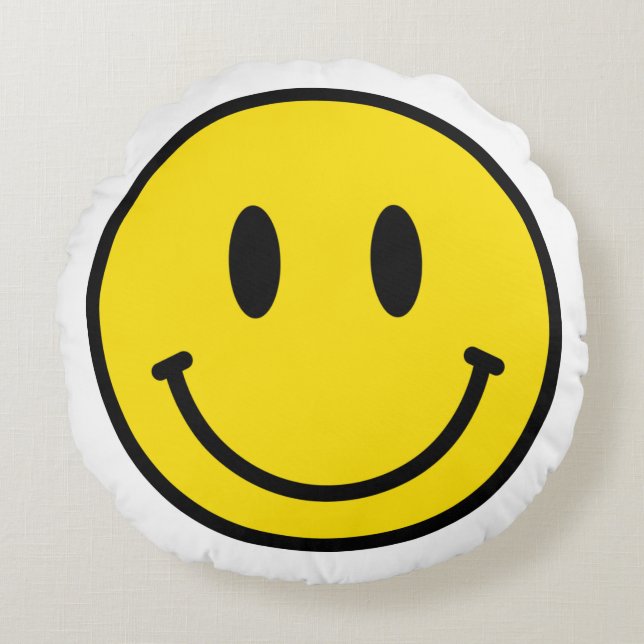 Smile Face Emoji Yellow Black White Happy Fun  Round Pillow (Front)