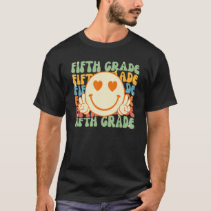 Smile Face Fifth Grade Teacher Retro Groovy Back t T-Shirt