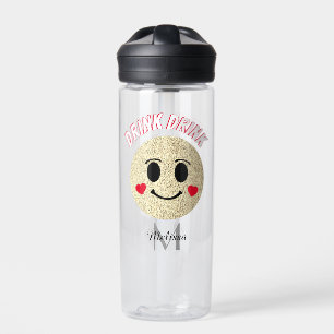 Smile face Gold sparkles hearts drink Monogram Water Bottle