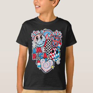 Smile Face Heart American Flag Women Men 4th Of Ju T-Shirt