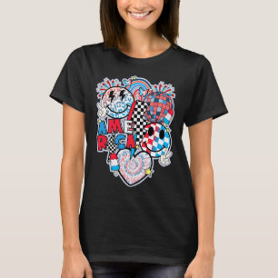Smile Face Heart American Flag Women Men 4th Of Ju T-Shirt
