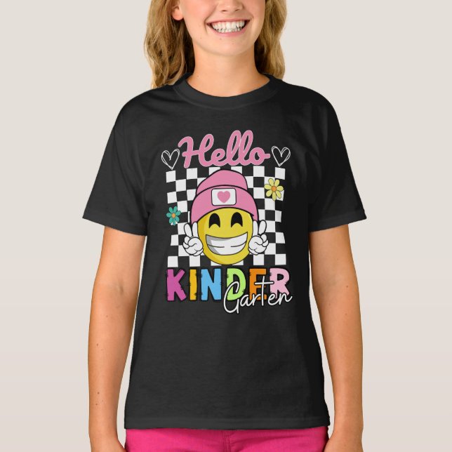 Smile Face Hello Kindergarten Back To School T-Shirt (Front)