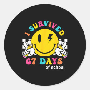 Smile Face I Survived 67 Days Of School Classic Round Sticker