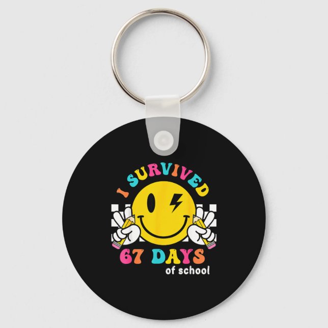 Smile Face I Survived 67 Days Of School  Keychain (Front)