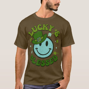 Smile Face LUCKY & BLESSED Funny Retro Meme St Pat T-Shirt