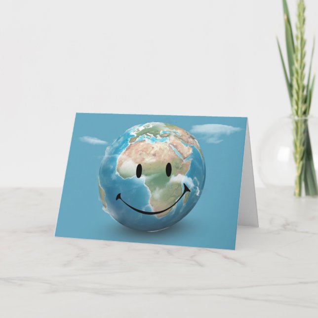 Smile Face on Earth Globe Card (Front)