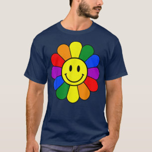 Smile Face Retro LGBT Flag FLower T-Shirt