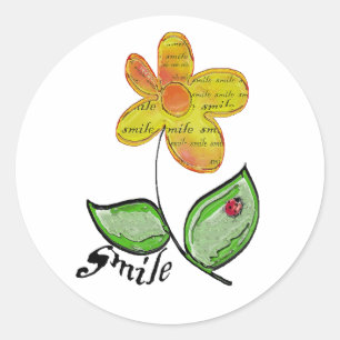 smile flower classic round sticker