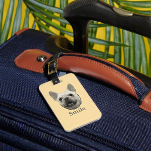 Smile French Bulldog Beige Luggage Tag