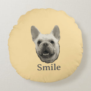 Smile French Bulldog Beige Round Pillow