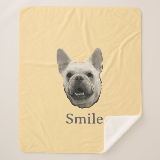 Smile French Bulldog Beige Sherpa Blanket (Front)