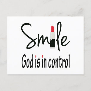smile god is in control holiday postcard