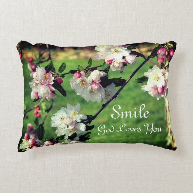 Smile God Loves You Blossoms Inspirational  Accent Pillow (Front)