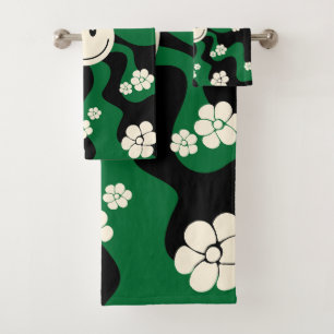 Smile - Green, Cream and Black Bath Towel Set
