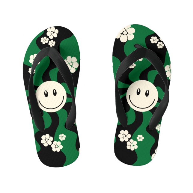 Smile - Green, Cream and Black Kid's Flip Flops (Footbed)