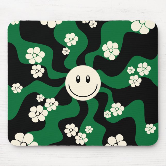 Smile - Green, Cream and Black Mouse Pad (Front)