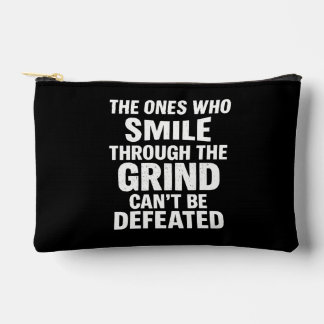 Smile grind gym motivation quote with white text accessory pouch