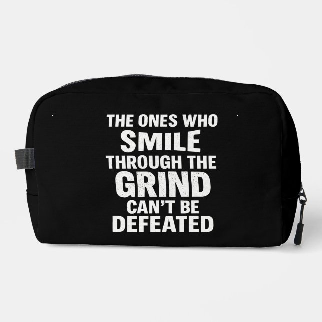 Smile grind gym motivation quote with white text dopp kit (Front)
