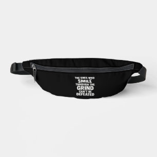 Smile grind gym motivation quote with white text fanny pack