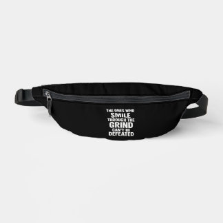 Smile grind gym motivation quote with white text fanny pack