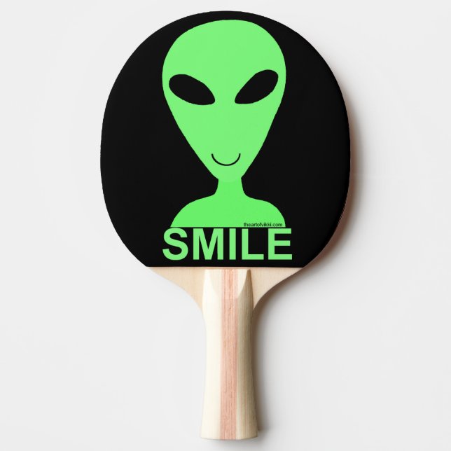 Smile Happy Alien Geek Humour Little Green Men Ping Pong Paddle (Front)
