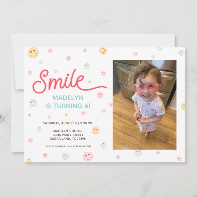 Smile Happy Face Photo Anniversaire Invitation (Devant)