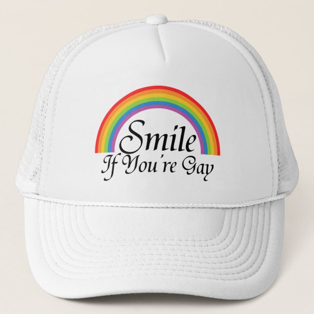 Smile If You Are Gay Rainbow Pride Trucker Hat (Front)