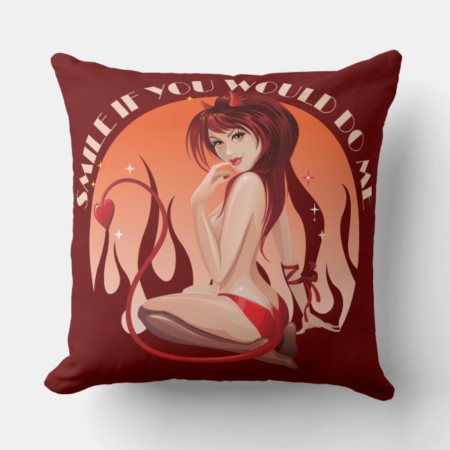 Smile If You Would Do Me - Naughty Devil Throw Pillow (Front)