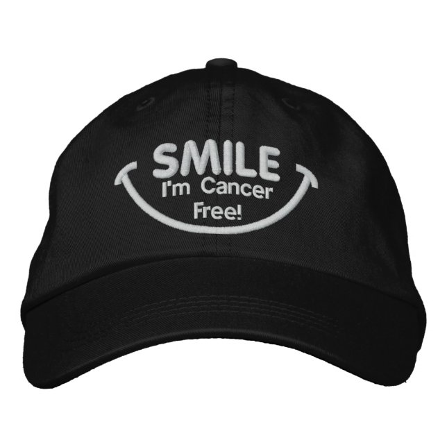 Smile I'm Cancer Free White Embroidered Hat (Front)