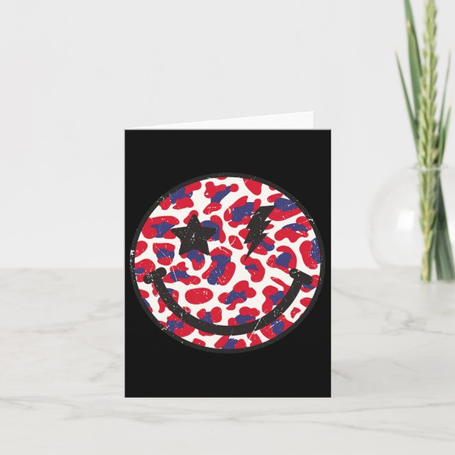 Smile In Leopard Print With Usa Flag Colour Indepe Card (Front)