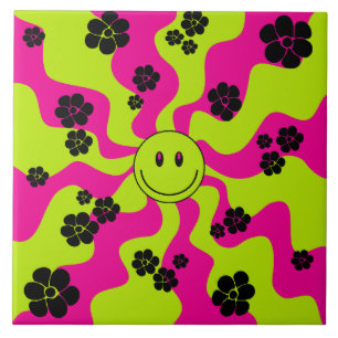 Smile in Lime Green, Hot Pink and Black Tile