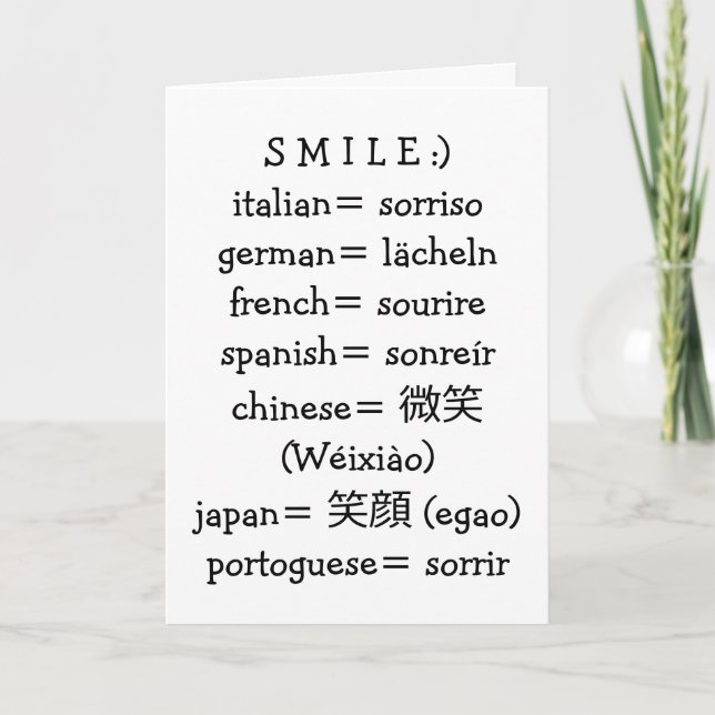 SMILE IN MANY LANGUAGES-BE HAPPY ON YOUR BIRTHDAY CARD (Front)