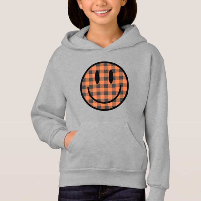 Smile in Pumpkin Gingham Hoodie (Front)
