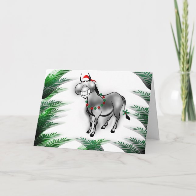 Smile Its Christmas Funny Donkey Greeting Card (Front)