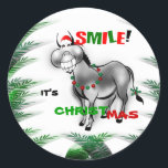 Smile It's Christmas Funny Smiling Donkey Sticker<br><div class="desc">Smile It's Christmas Funny Smiling Donkey Sticker</div>