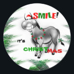 Smile It's Christmas Funny Smiling Donkey Sticker<br><div class="desc">Smile It's Christmas Funny Smiling Donkey Sticker</div>