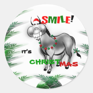 Smile It's Christmas Funny Smiling Donkey Sticker