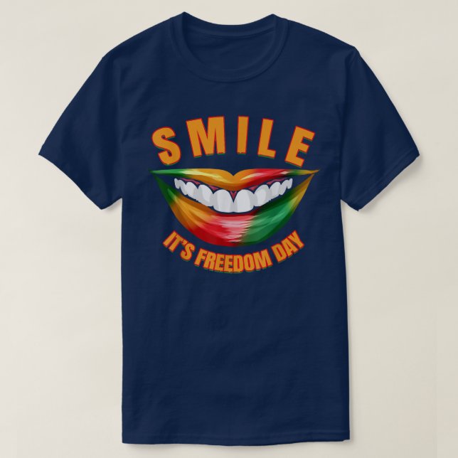 Smile  It's Freedom Day, Afro Black Woman Juneteen T-Shirt (Design Front)