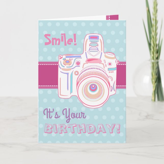 Smile! It's Your Birthday! Cute Pastel Camera Card (Front)
