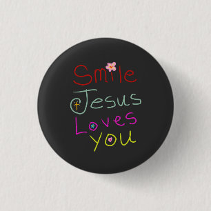 ‘Smile Jesus Loves You’ Colourful Script  1 Inch Round Button